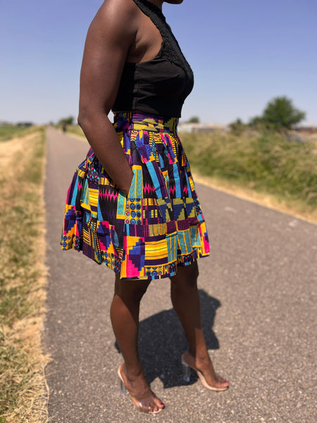 Minifalda estampado africano - Multicolor kente purple