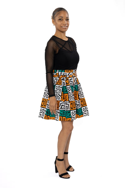 Minifalda estampado africano - Verde azulado Amarillo Kuba Blocks Congo