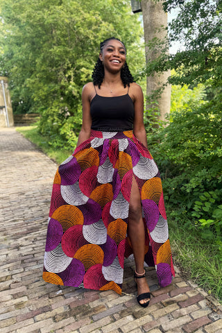 Falda maxi estampado africano - Naranja & Morado Concentric Circle Design