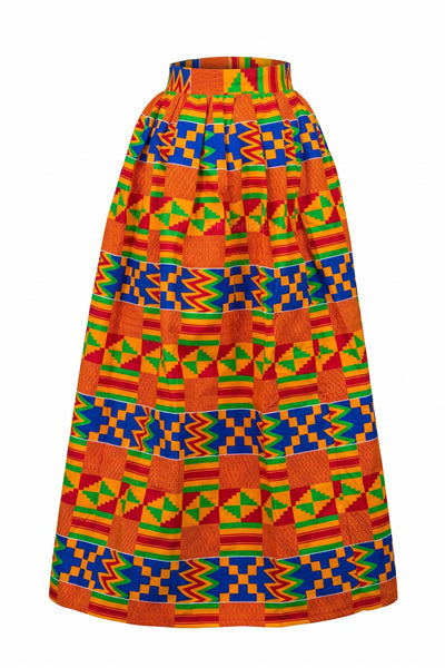 Falda larga africana estampada - Abertura ajustable - Azul Naranja Kente