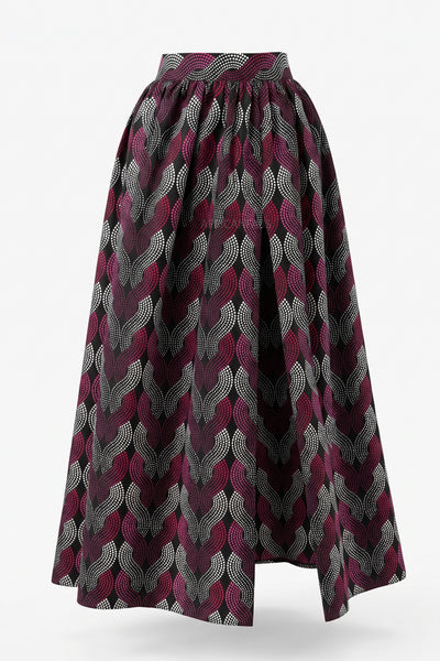 Falda larga africana estampada - Abertura ajustable - Morado Blanco Dots