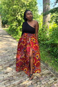 Falda maxi estampado africano - Rojo & Amarillo Mandala Patchwork