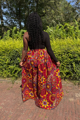 Falda maxi estampado africano - Rojo & Amarillo Mandala Patchwork