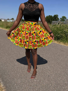 Minifalda estampado africano - Naranja Kente / verde