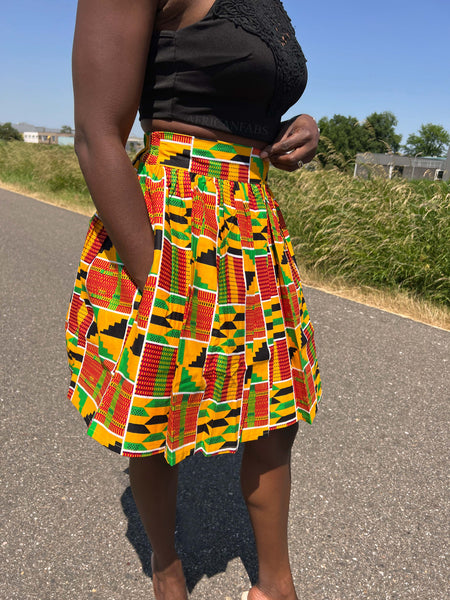 Minifalda estampado africano - Naranja Kente / verde