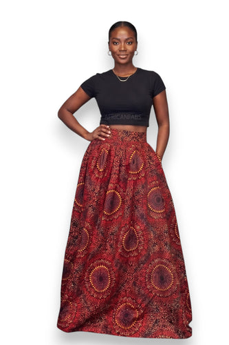 Falda larga africana estampada - Abertura ajustable - Rojo Sunburst