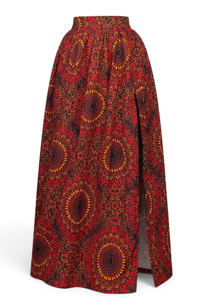 Falda larga africana estampada - Abertura ajustable - Rojo Sunburst