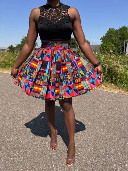 Minifalda estampado africano - Multicolor kente pink