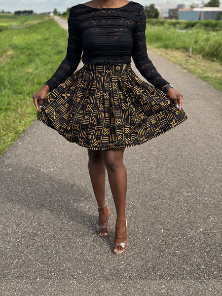 Minifalda estampado africano - Negro / Amarillo X Bogolan