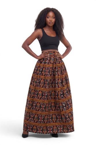 Falda larga africana estampada - Abertura ajustable - Negro Rojo Toghu Bamenda Cameroon