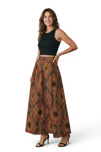 Falda larga africana estampada - Abertura ajustable - Marrón Sunburst