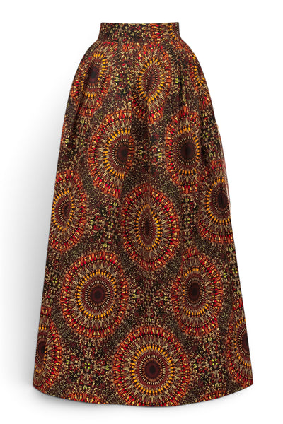 Falda larga africana estampada - Abertura ajustable - Marrón Sunburst