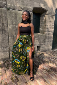 Falda maxi estampado africano - Verde oscuro & Amarillo Botanical Flow