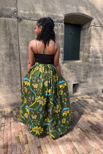 Falda maxi estampado africano - Verde oscuro & Amarillo Botanical Flow
