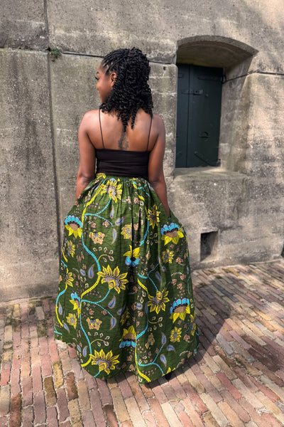Falda maxi estampado africano - Verde oscuro & Amarillo Botanical Flow