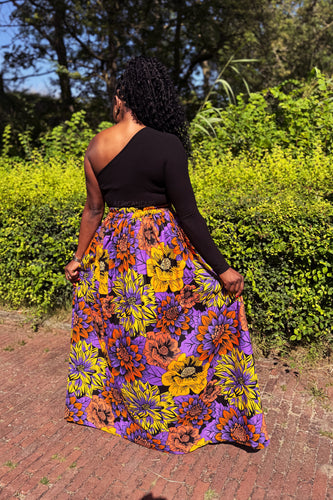 Falda maxi estampado africano - Amarillo & Morado Flowers