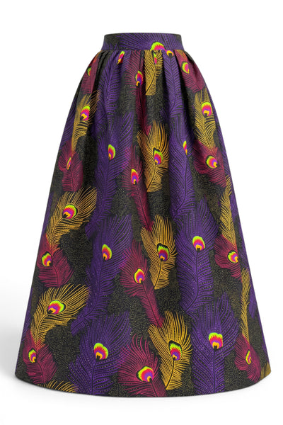 Falda larga africana estampada - Abertura ajustable - Morado Amarillo Peacock Feathers