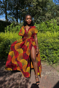 Vestido maxi multiposición infinito -Rojo & Amarillo Concentric Circle Design