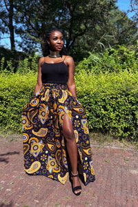 Falda maxi estampado africano - Azul marino Amarillo Paisley