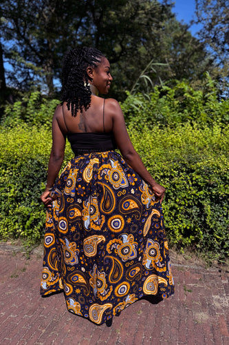 Falda maxi estampado africano - Azul marino Amarillo Paisley