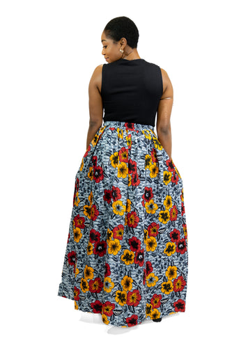 Falda maxi estampado africano - Gris claro Flowers