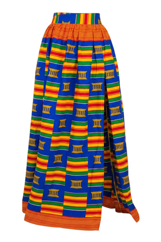 Falda larga africana estampada - Abertura ajustable - Azul Multicolor Kente Pride