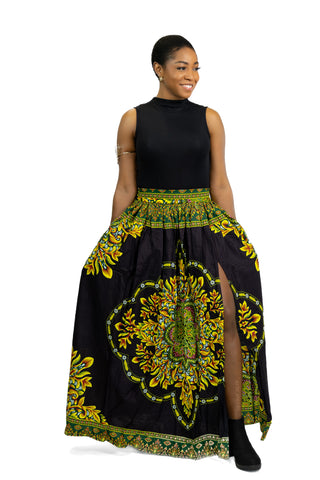 Falda maxi estampado africano - Diseño Java Negro