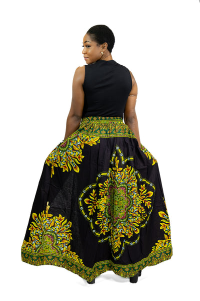 Falda maxi estampado africano - Diseño Java Negro