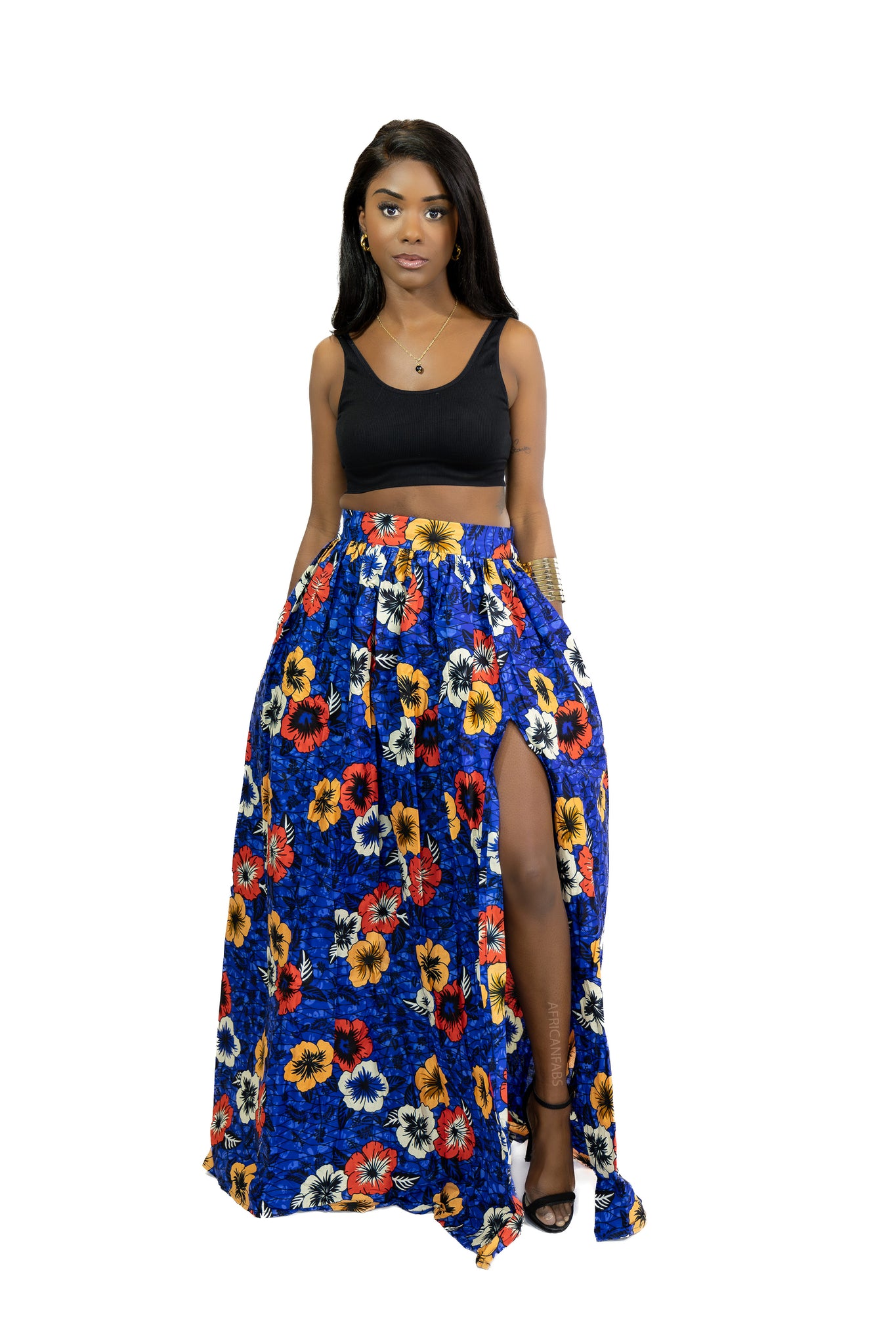 Falda maxi estampado africano - Azul Flowers