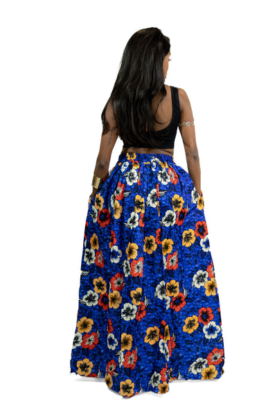 Falda maxi estampado africano - Azul Flowers