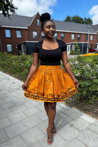 Minifalda estampado africano - Mostaza Kampala pattern