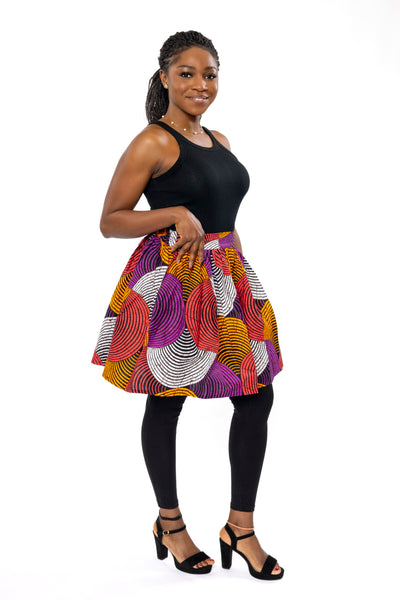 Minifalda estampado africano - Naranja Morado Concentric Circle Design