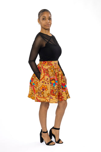 Minifalda estampado africano - Beige Naranja Botanical Flow