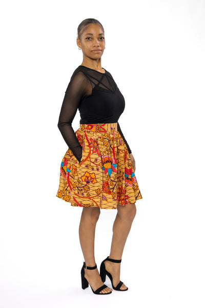 Minifalda estampado africano - Beige Naranja Botanical Flow