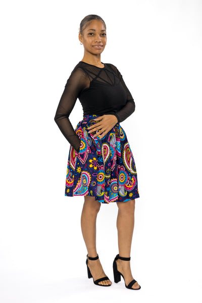 Minifalda estampado africano - Azul Rosa Paisley