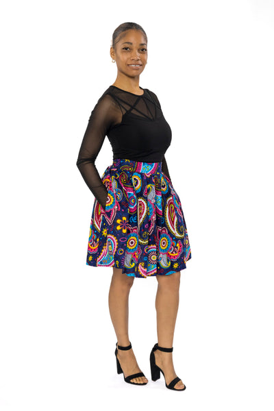 Minifalda estampado africano - Azul Rosa Paisley