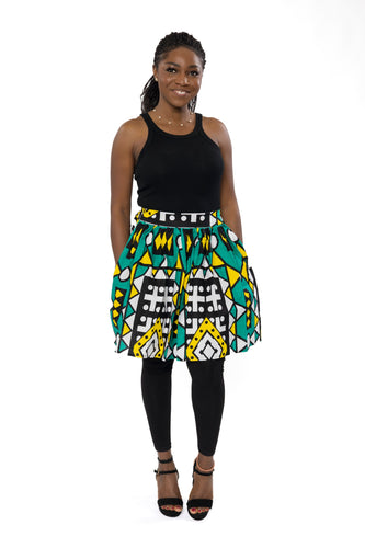 Minifalda estampado africano - Turquesa Amarillo Samakaka