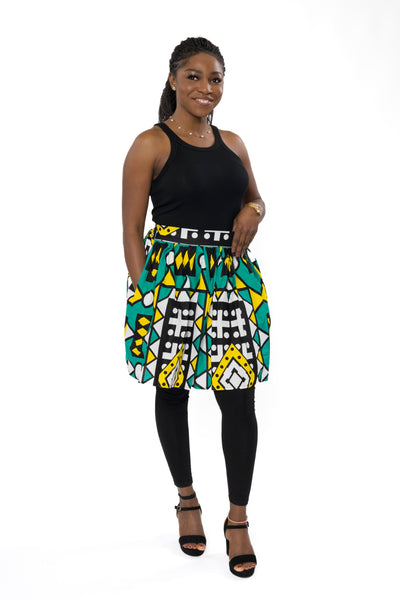 Minifalda estampado africano - Turquesa Amarillo Samakaka