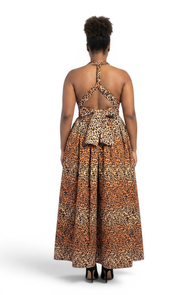Vestido largo africano Infinity Multiway - Abertura ajustable - Naranja Beige Leopard Queen
