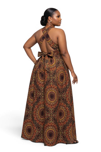 Vestido largo africano Infinity Multiway - Abertura ajustable - Marrón Savanna Sun
