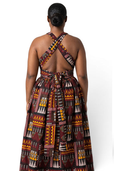 Vestido largo africano Infinity Multiway - Abertura ajustable - Marrón Naranja Earth Heritage