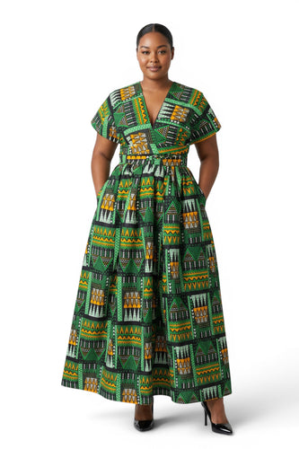 Vestido largo africano Infinity Multiway - Abertura ajustable - Verde Emerald Spirit