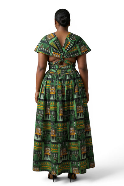 Vestido largo africano Infinity Multiway - Abertura ajustable - Verde Emerald Spirit