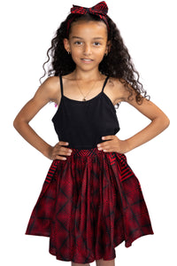 Conjunto falda + diadema con lazo estampado africano - Rojo ( 1 - 10 años )