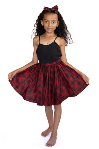 Conjunto falda + diadema con lazo estampado africano - Rojo ( 1 - 10 años )