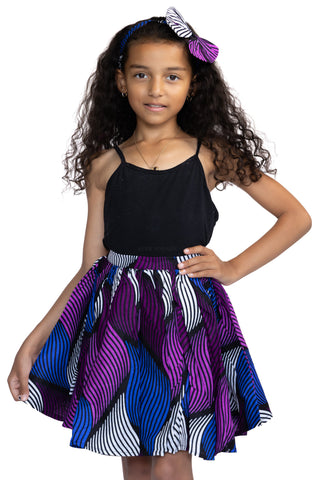Conjunto de falda + diadema con lazo estampado africano - Purple Swirl ( 1 - 10 años )