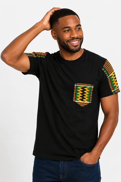 Camiseta con detalles de estampado africano - Verde Kente Zigzag Pocket