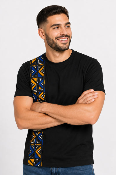 Camiseta con detalles de estampado africano - Azul Bogolan Geometry Band