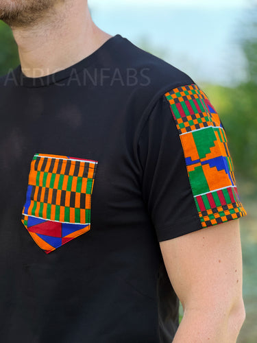 Camiseta con detalles de estampado africano - Kente sleeves and chest pocket