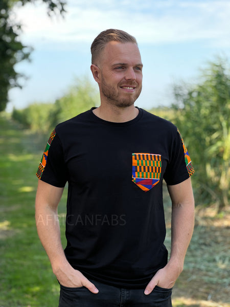 Camiseta con detalles de estampado africano - Kente sleeves and chest pocket